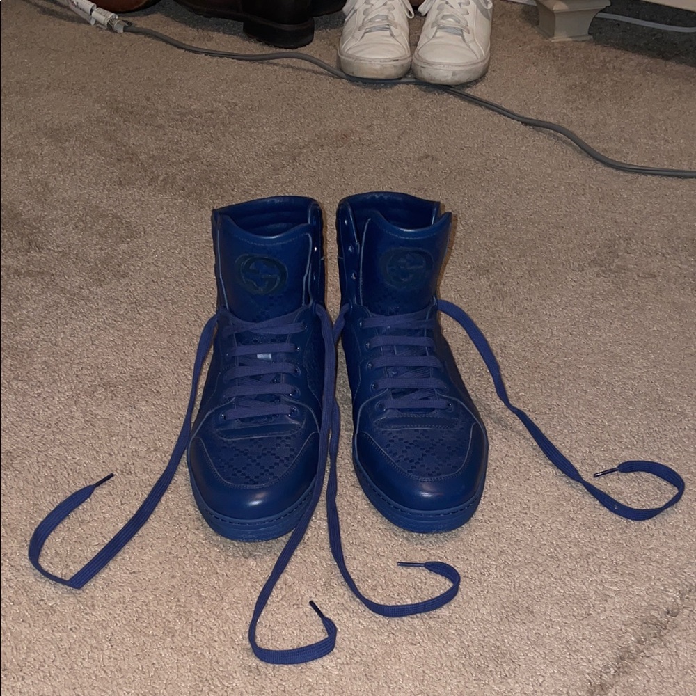 ONLY WORN ONCE Gucci Diamante Leather High Top Sneakers in Blue